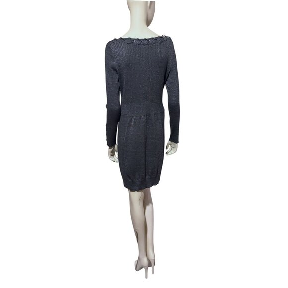 Y2K Cache Mini Dress XL Knit Lace Up Details Bubble Hem Metallic Cocktail - Picture 4 of 6